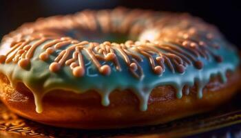 Gourmet donut with chocolate icing and sprinkles generated by AI photo