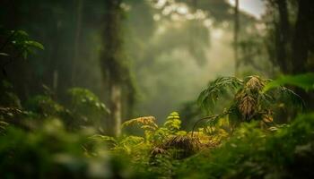 Tropical rainforest beauty in nature at sunrise generated by AI photo