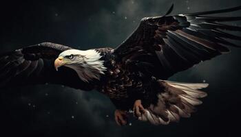 Majestic bald eagle spreads wings in flight generated by AI photo