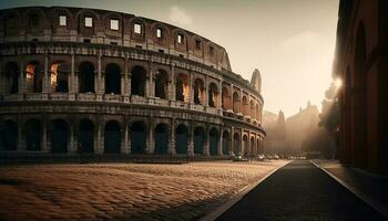 antiguo arco iluminado por puesta de sol en Roma generado por ai foto
