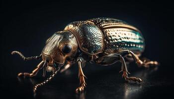 Metallic weevil crawling on black background, generated by AI photo