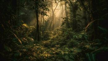 misterio en el oscuro bosque, escalofriante aventuras generado por ai foto