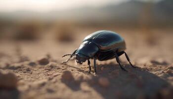 Small weevil crawling on green leaf outdoors generated by AI photo