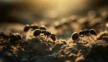 Swarm of honey bees working together outdoors generated by AI photo