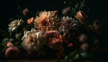 bouquet of chrysanthemums in ornate vase generated by AI photo
