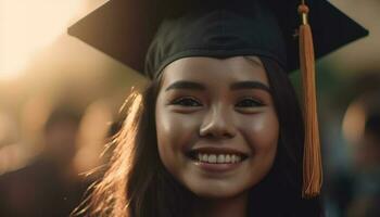 Young woman graduates with confidence and joy generated by AI photo