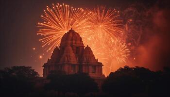 Majestic fireworks illuminate famous city skyline at dusk generated by AI photo