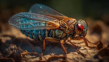 Small housefly unhygienic portrait in extreme close up generated by AI photo