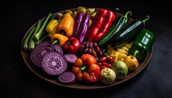 Fresh organic vegetable salad with multi colored ingredients generated by AI photo