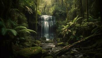 Tranquil scene of flowing water in forest generated by AI photo