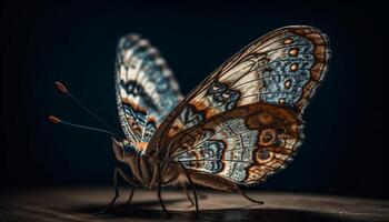 Multi colored butterfly wing, fragile beauty in nature generated by AI photo