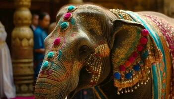 Ornate elephant decoration embodies vibrant Indian culture generated by AI photo