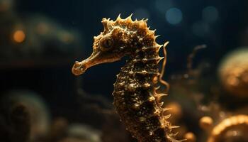 Multi colored tentacles of poisonous cnidarian underwater generated by AI photo