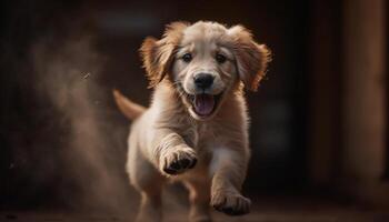 Golden retriever puppy running outdoors, playing joyfully generated by AI photo