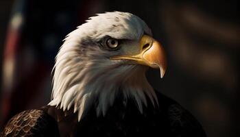 Majestic bald eagle perching on branch generated by AI photo