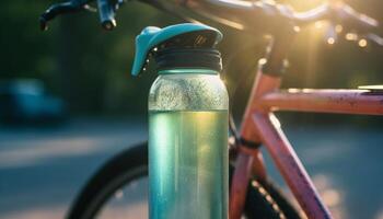 Refreshing drop of purified water fuels outdoor cycling adventure generative AI photo