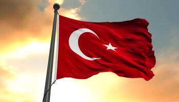 Turkish flag flying high, symbol of pride and patriotism generated by AI photo