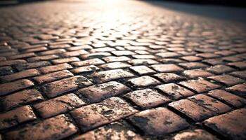 Ancient cobblestone footpath in city street, full frame, textured effect generated by AI photo