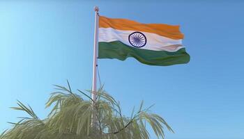 Indian flag waving triumphantly in clear summer sky, symbolizing independence generated by AI photo