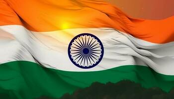 Indian flag waving proudly, symbol of patriotism and freedom generated by AI photo