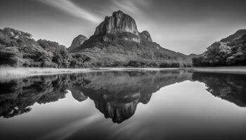 Majestic mountain range reflects in tranquil pond, natural beauty abounds generated by AI photo