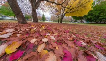 vibrante otoño follaje en un rural bosque paisaje, cambiando temporada generado por ai foto