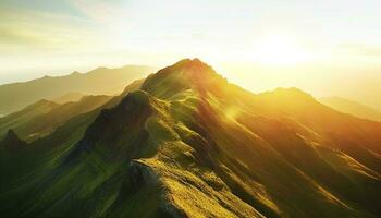 Tranquil sunrise hike through majestic mountain range, autumn foliage panorama generated by AI photo