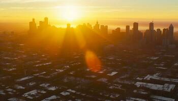 Modern city skyline illuminated by sunset, a famous travel destination generated by AI photo