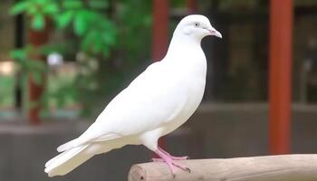 blanco Gaviota encaramado en línea costera, símbolo de libertad y paz generado por ai foto