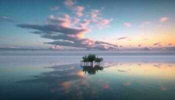 idílico tropical atardecer, multi de colores cielo refleja en tranquilo agua generado por ai foto