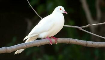 Yellow bird perching on branch, looking out to sea generated by AI photo