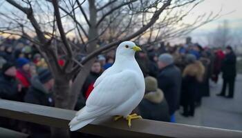 Feeding seagull walking on coastline, symbol of freedom and vacations generated by AI photo