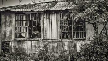 Weathered old ruin, abandoned and rustic, a spooky ancient cottage generated by AI photo