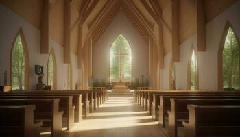 Inside the old chapel, praying in silence, surrounded by history generated by AI photo