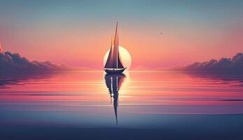 Sunset over nautical vessel, tranquil sailing reflection ,generative AI photo