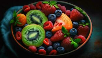 Fresh berry salad with blueberries, strawberries, and raspberries ,generative AI photo