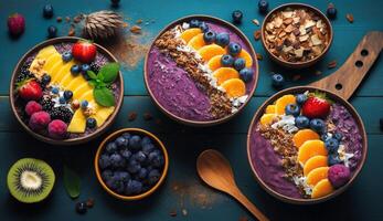 arándano yogur cuenco con Granola y frambuesas ,generativo ai foto