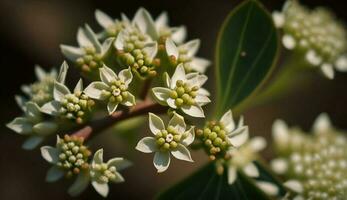 Nature beauty in fresh green leaves and petals generated by AI photo