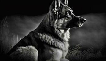 Loyal German Shepherd puppy guards black sheepdog generated by AI photo