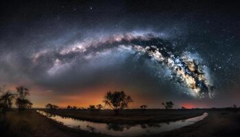 Milky Way mystery bright star trail adventure generated by AI photo