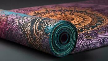 Yoga mat, striped rug spiritual exercise elegance generated by AI photo