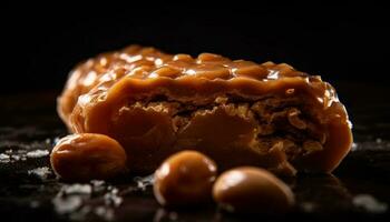 Indulgent hazelnut fudge, stacked on rustic plate generated by AI photo