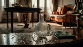 elegante vasos en de madera mesa para relajación generado por ai foto