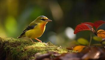 Vibrant bee eater sits on green branch generated by AI photo