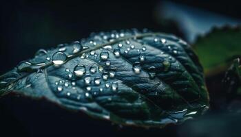 Fresh green leaf with dew drop close up generated by AI photo