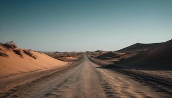 Tranquil shadow on arid sand dune landscape generated by AI photo