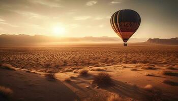 Hot air balloon soars over stunning dawn landscape generated by AI photo