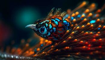 Vibrant peacock displays multi colored feather beauty generated by AI photo