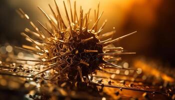 Sharp thorn, yellow spiked plant in foreground generated by AI photo