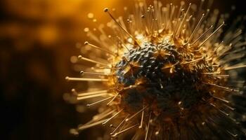 Glowing yellow dandelion defocused in macro close up generated by AI photo